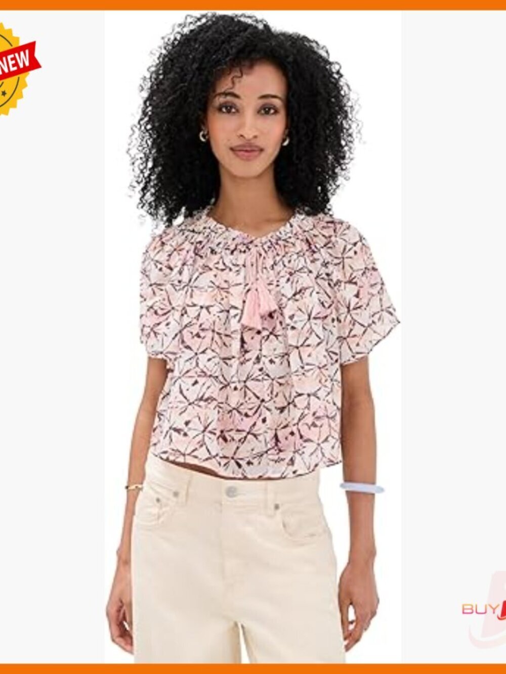 Lightweight Cotton Viscose Coverup Top with Beaded Keyhole Tie
